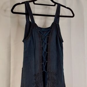 Vintage Braja Maxi Dress Blue Embroidered Whimsigoth Witchy Rennaissance